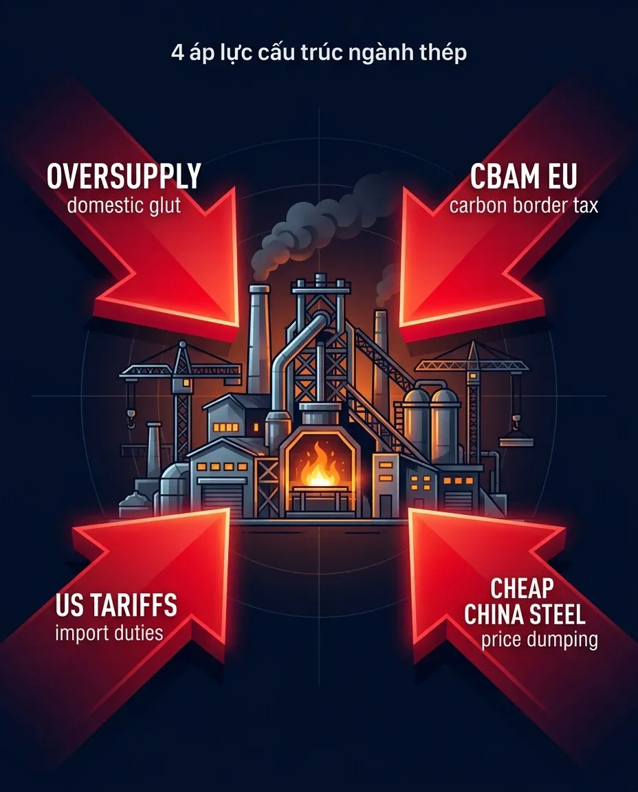 Bốn áp lực cấu trúc đè nặng ngành thép Việt Nam