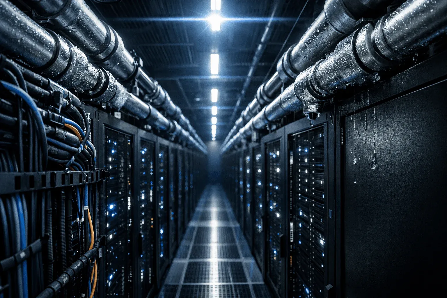 Trung tâm dữ liệu AI với hàng dài rack GPU