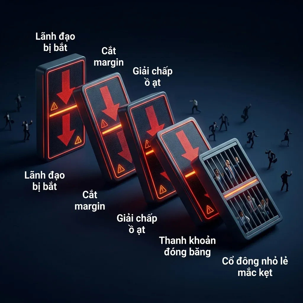 Hiệu ứng domino: lãnh đạo bị bắt, cắt margin, giải chấp ồ ạt, cổ đông nhỏ lẻ mắc kẹt