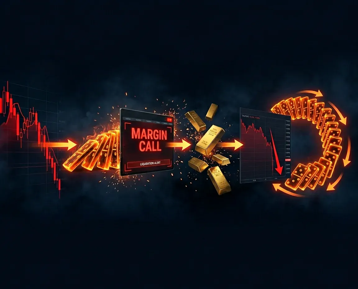 Minh họa cơ chế margin call: domino từ cổ phiếu sụp đổ đến bán vàng