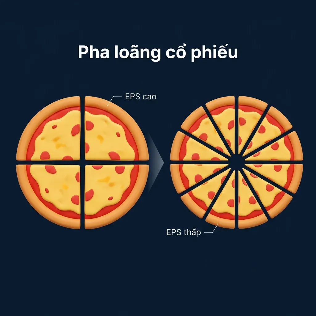 Minh họa pha loãng cổ phiếu: cùng chiếc bánh nhưng chia nhiều miếng hơn