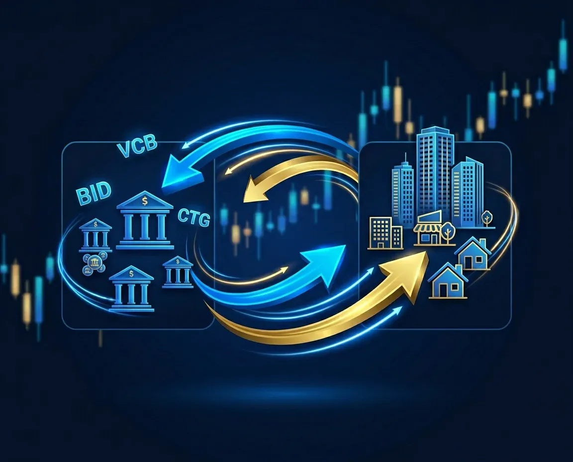 Minh họa xoay vòng dòng tiền từ blue-chip sang BĐS