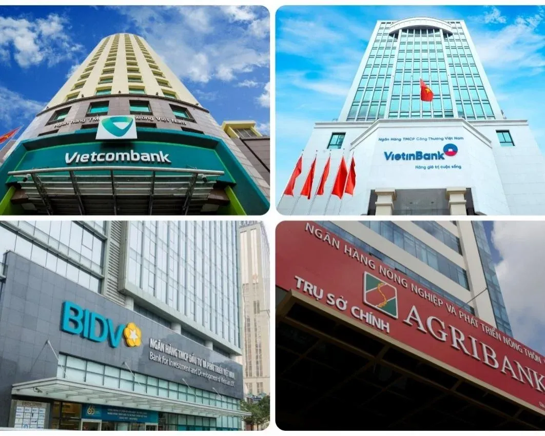 Vietcombank, VietinBank, BIDV and Agribank headquarters — the state-owned Big 4 banks