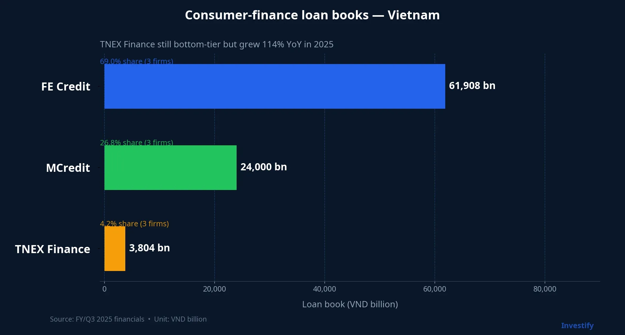 Vietnam consumer-finance loan books — FE Credit, MCredit, TNEX Finance