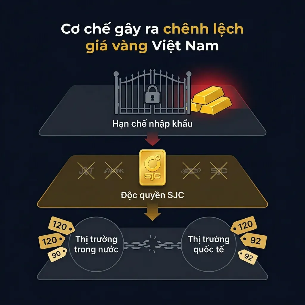 Cơ chế ba lớp tạo chênh lệch giá vàng Việt Nam