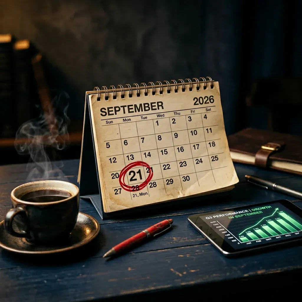 Lịch tháng 9/2026 với ngày 21 được khoanh tròn — ngày hiệu lực nâng hạng