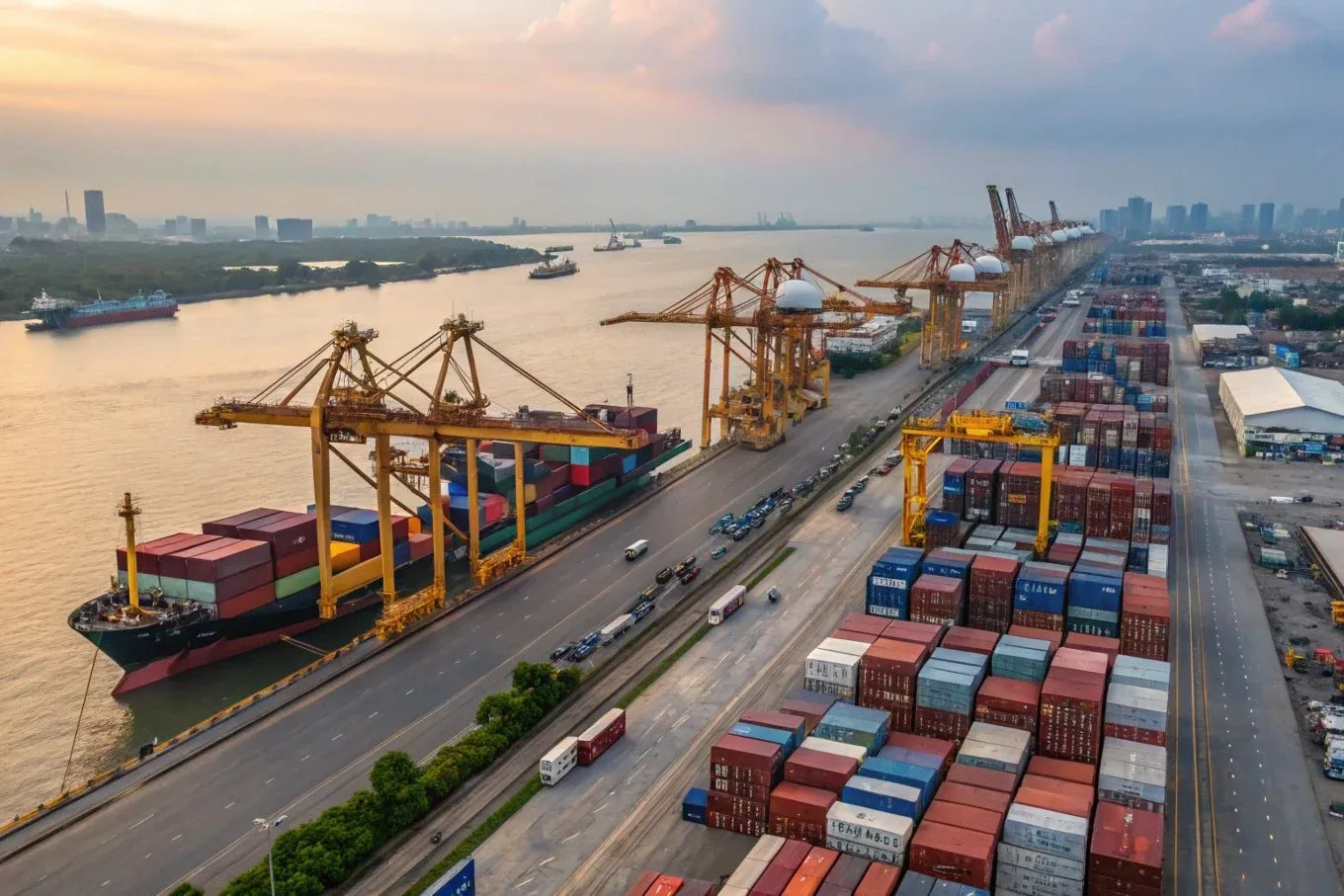 Cảng container phản ánh áp lực logistics và vận tải