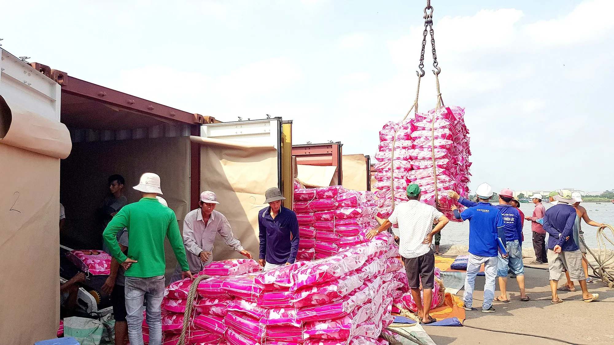 Gạo Việt Nam được bốc xếp tại cảng để xuất khẩu sang các thị trường châu Á