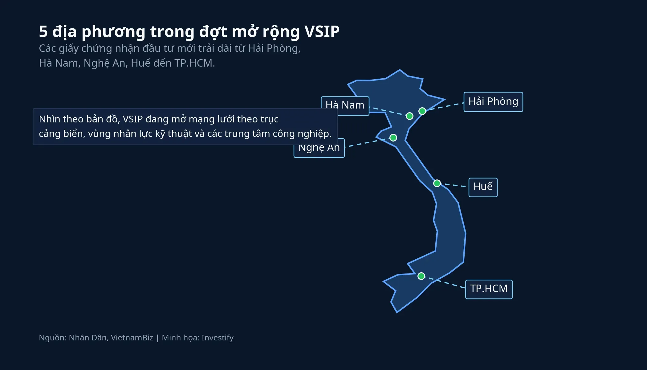 Bản đồ các địa phương trong đợt mở rộng VSIP